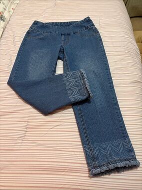 Slimsation By Multiples Embroidered Frayed Ankle Jeans
